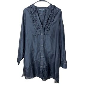 My Favorite Things Colleen Lopez Dress XL Black Silk Blend Ruffle Button Down‎